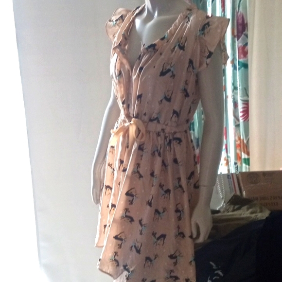 Tixdy Deer Dress. A-line Tie And Button Front size S - Picture 1 of 3